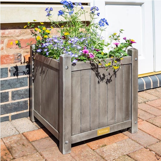 Photo of Arundel square wooden planter in grey wash