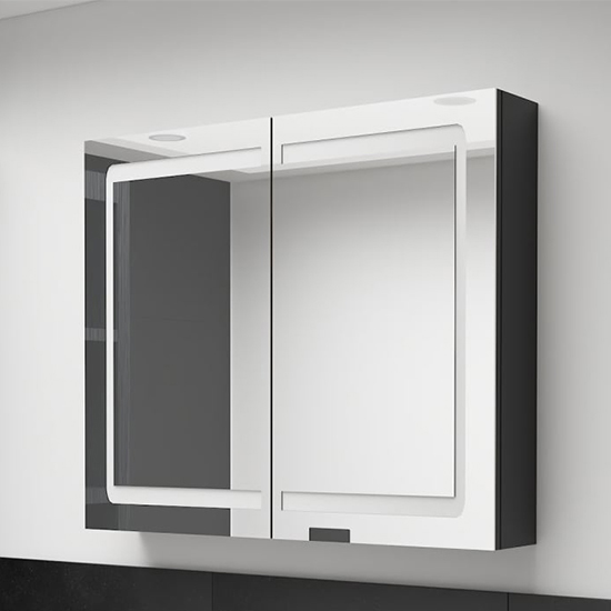 Product photograph of Arvada Bathroom Mirrored Cabinet In Shining Black With Led from Furniture in Fashion