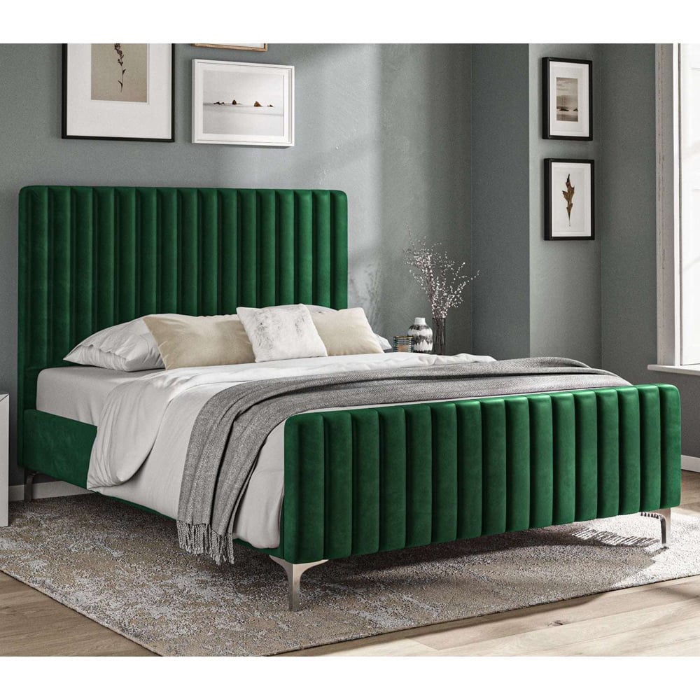 Product photograph of Arvada Velvet Double Bed In Green from Furniture in Fashion