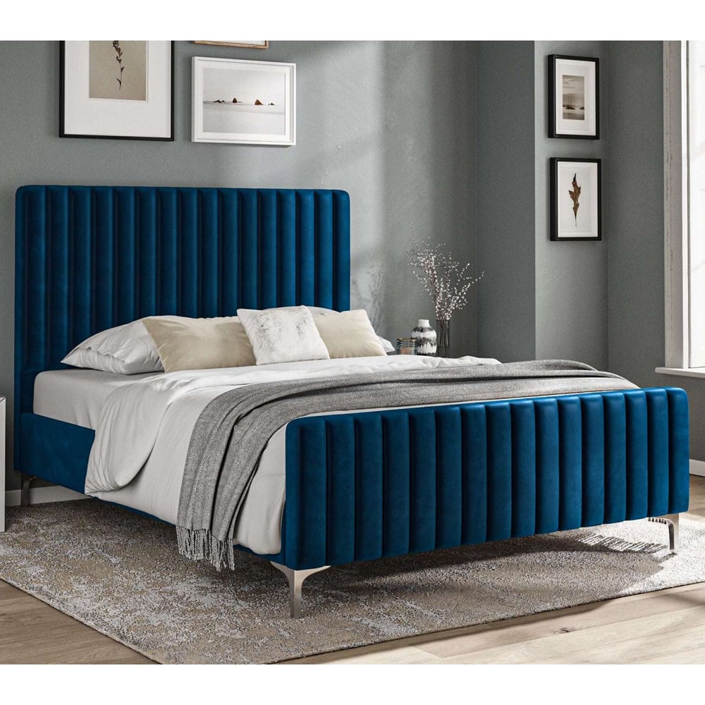 Product photograph of Arvada Velvet Double Bed In Royal Blue from Furniture in Fashion