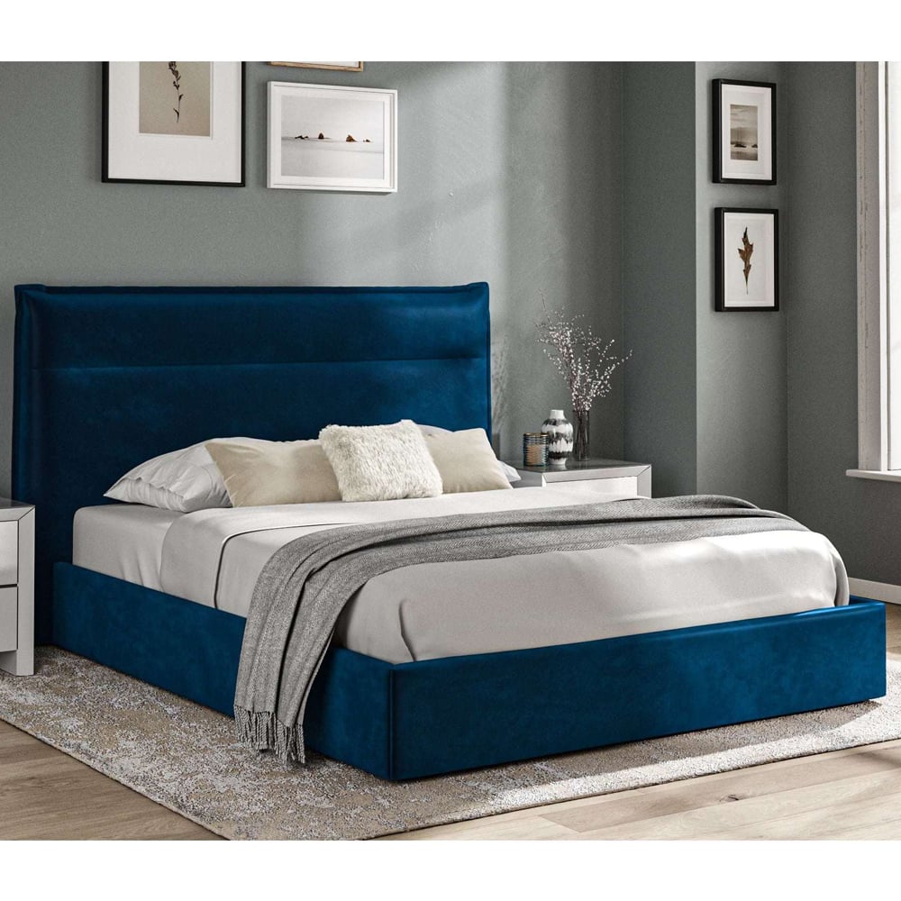 Product photograph of Arvada Velvet Storage Ottoman Double Bed In Royal Blue from Furniture in Fashion