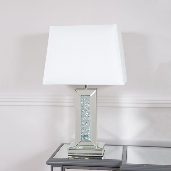Product photograph of Arvada White Shade Table Lamp Medium With Mirrored Pillar Base from Furniture in Fashion