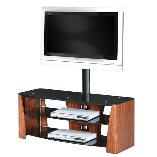 Read more about Arya wooden tv stand with black glass shelf in walnut