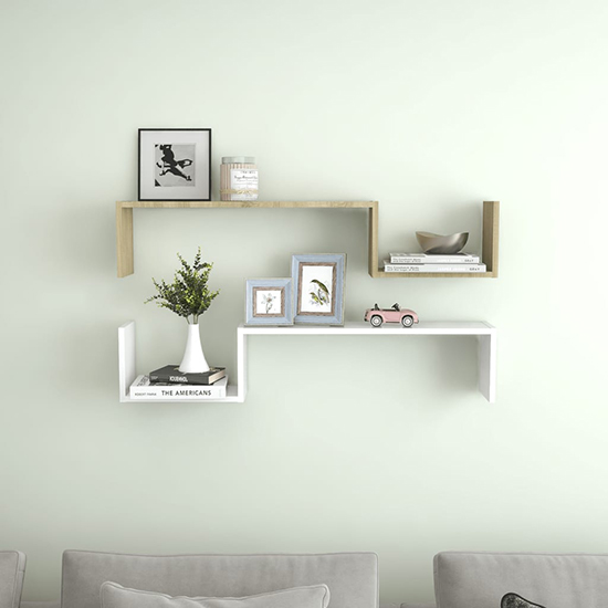 Product photograph of Arzon Set Of 2 Wooden Wall Shelf In White Sonoma Oak from Furniture in Fashion