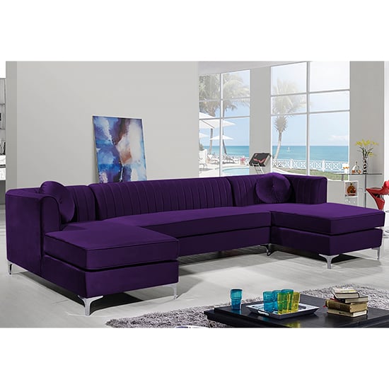 Product photograph of Asbury U-shape Plush Velvet Corner Sofa In Ameythst from Furniture in Fashion