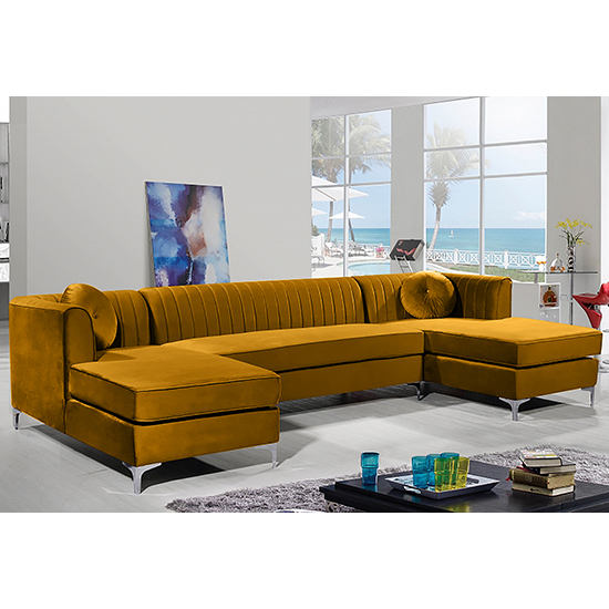 Product photograph of Asbury U-shape Plush Velvet Corner Sofa In Gold from Furniture in Fashion