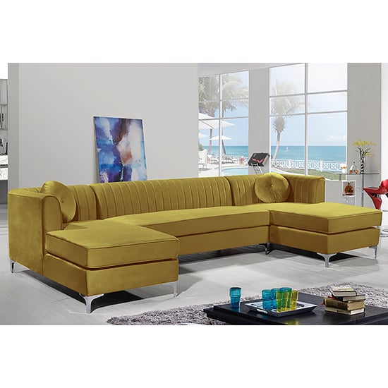 Product photograph of Asbury U-shape Plush Velvet Corner Sofa In Grass from Furniture in Fashion