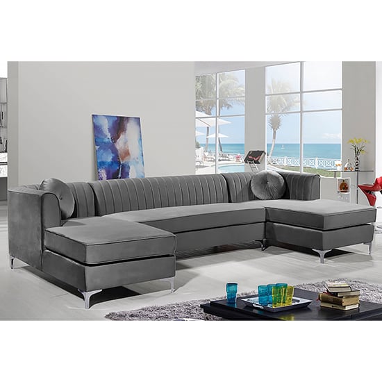Read more about Asbury u-shape plush velvet corner sofa in grey