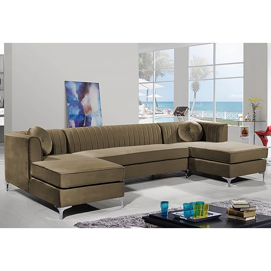 Product photograph of Asbury U-shape Plush Velvet Corner Sofa In Parchment from Furniture in Fashion