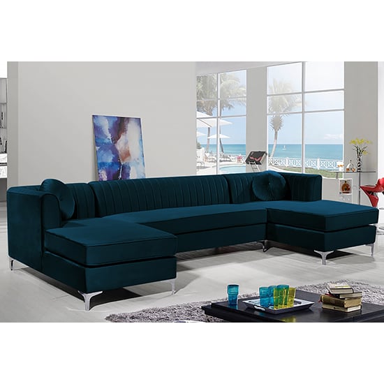 Product photograph of Asbury U-shape Plush Velvet Corner Sofa In Peacock from Furniture in Fashion