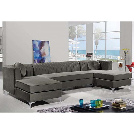 Product photograph of Asbury U-shape Plush Velvet Corner Sofa In Putty from Furniture in Fashion