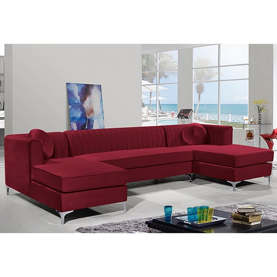 Product photograph of Asbury U-shape Plush Velvet Corner Sofa In Red from Furniture in Fashion