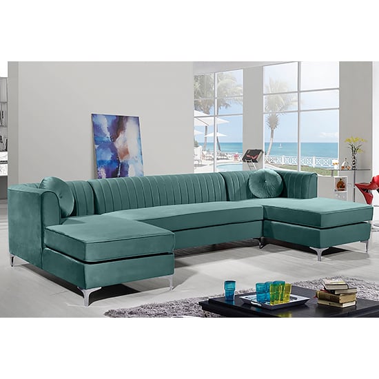 Product photograph of Asbury U-shape Plush Velvet Corner Sofa In Seaspray from Furniture in Fashion