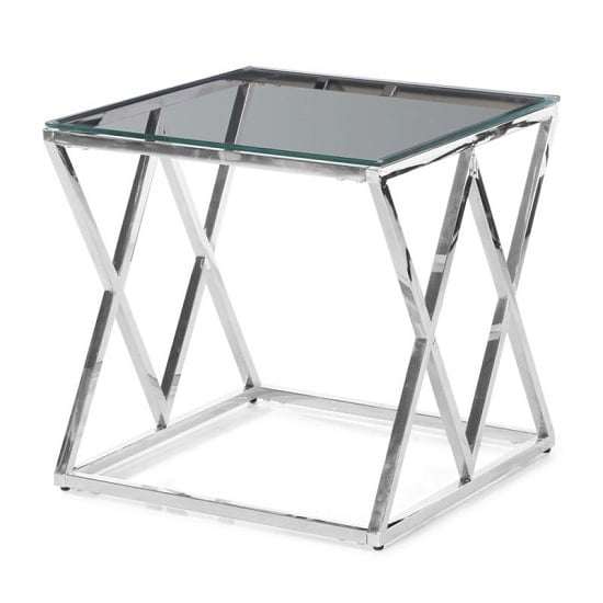 Product photograph of Vauxhall Glass Side Table In Clear With Polished Steel Frame from Furniture in Fashion