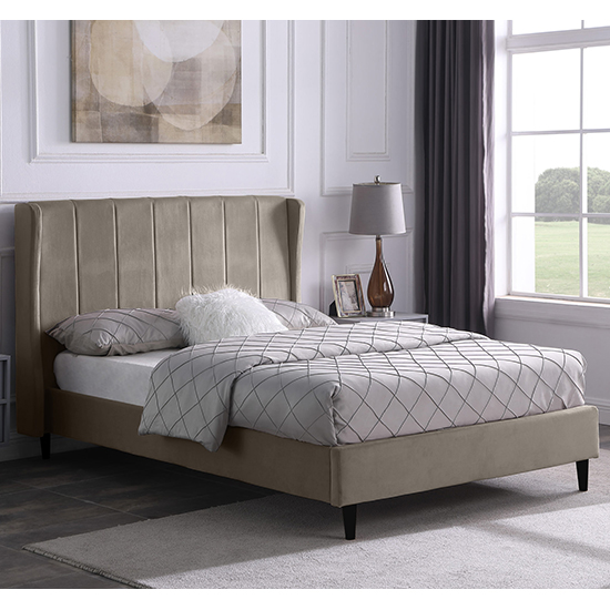 Ashburton Velvet Fabric Double Bed In Oyster | Furniture in Fashion