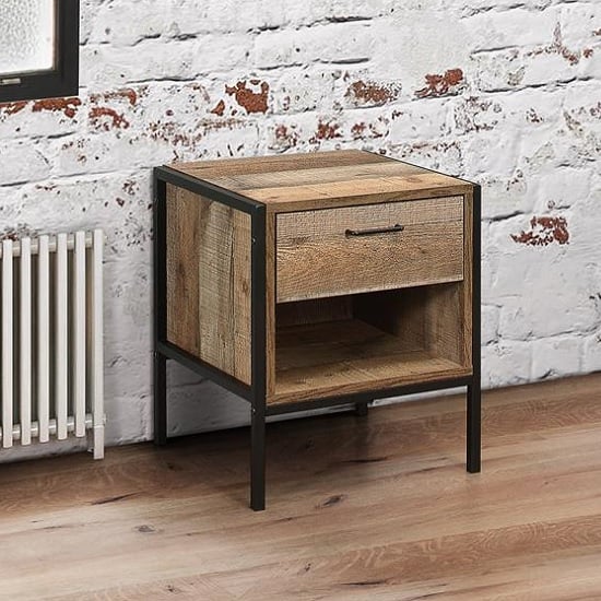 Ashton 1 Drawer Bedside Cabinet In Rustic With Metal Frame