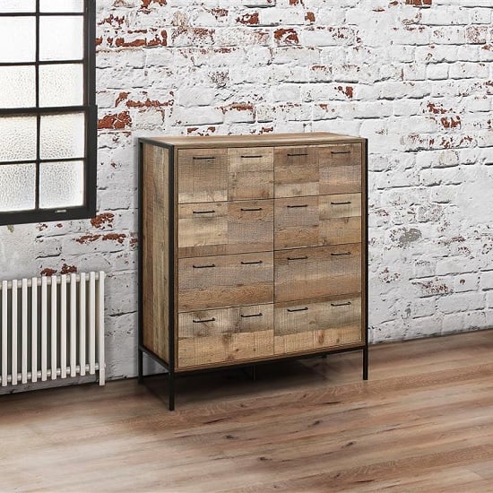 Ashton Wooden Chest Of Drawers In Rustic With Metal Frame