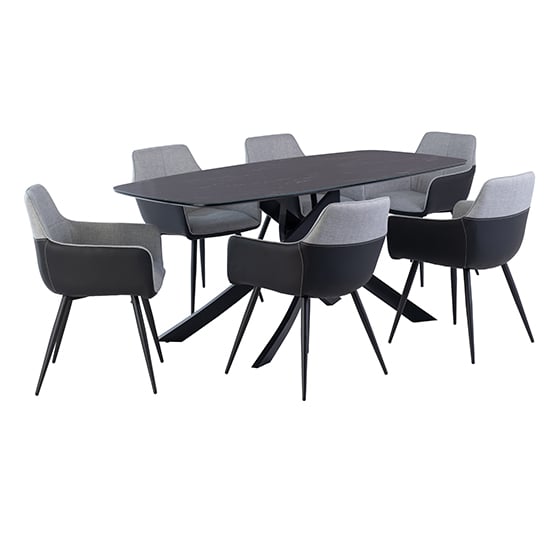 Product photograph of Asher Marble Effect Glass Dining Table 6 Stella Grey Chairs from Furniture in Fashion