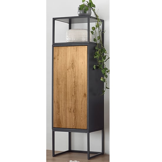 Product photograph of Asmara Wooden 1 Door Storage Cabinet In Anthracite And Oak from Furniture in Fashion