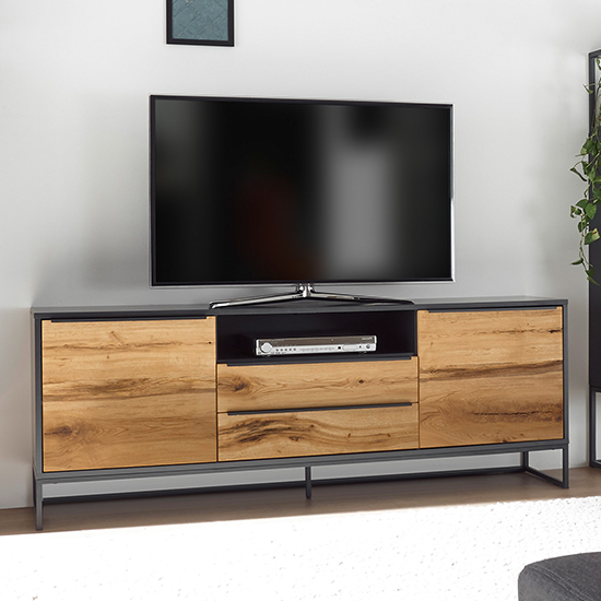 Product photograph of Asmara Wooden 2 Doors 2 Drawers Tv Stand In Anthracite And Oak from Furniture in Fashion