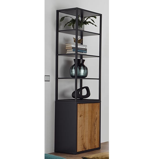 Product photograph of Asmara Wooden 4 Shelves Storage Cabinet In Anthracite And Oak from Furniture in Fashion