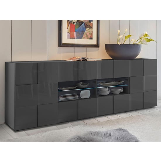 Read more about Aleta modern sideboard large in grey high gloss with led