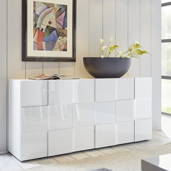 Product photograph of Aspen High Gloss Sideboard With 3 Doors In White from Furniture in Fashion