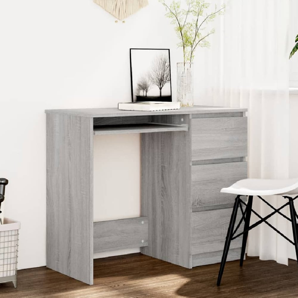 assago wooden laptop desk with 3 drawers in grey sonoma