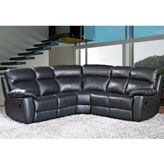 Product photograph of Astona Leather Corner Recliner Sofa In Black from Furniture in Fashion