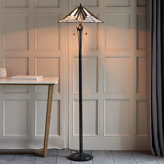Product photograph of Astoria Tiffany Glass Floor Lamp In Black from Furniture in Fashion