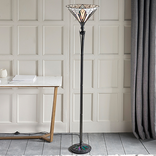 Product photograph of Astoria Tiffany Glass Uplighter Floor Lamp In Black from Furniture in Fashion