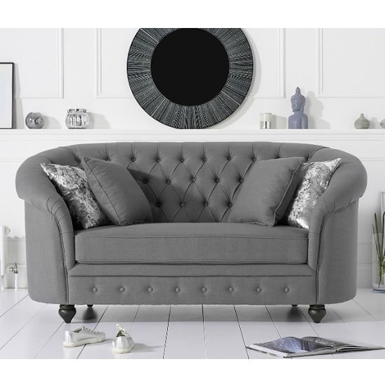 Astarik Chesterfield 2 Seater Sofa In Grey Linen Fabric | Sale