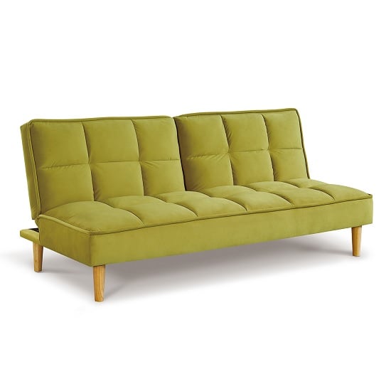 Product photograph of Astrid Fabric Sofa Bed In Green Velvet With Wooden Legs from Furniture in Fashion