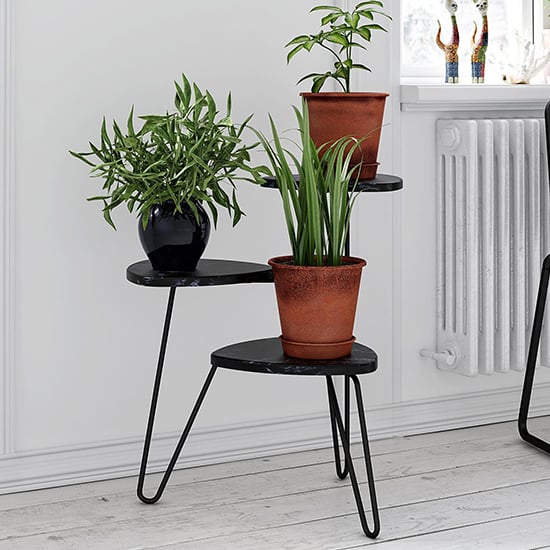 Read more about Athens wooden plant stand in black marble effect