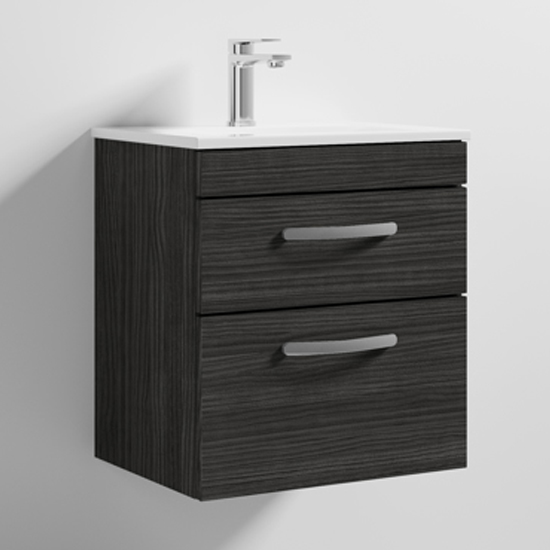 Athenia 50cm 2 Drawers Wall Vanity With Basin 2 In Black