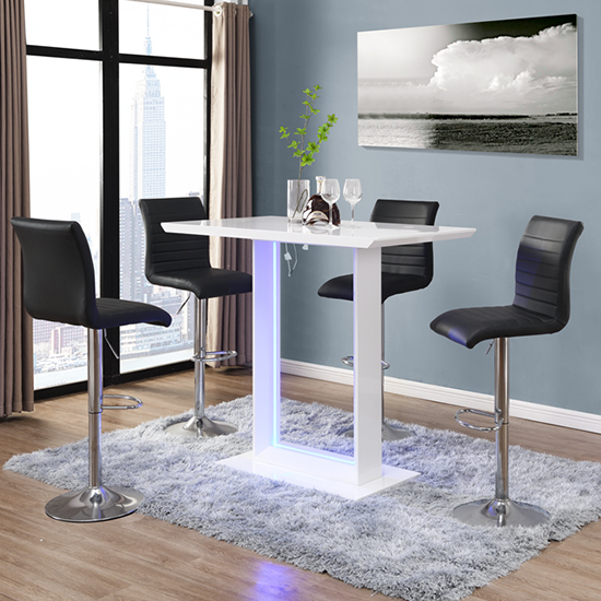 Product photograph of Atlantis Led High Gloss Bar Table With 4 Ripple Black Stools from Furniture in Fashion