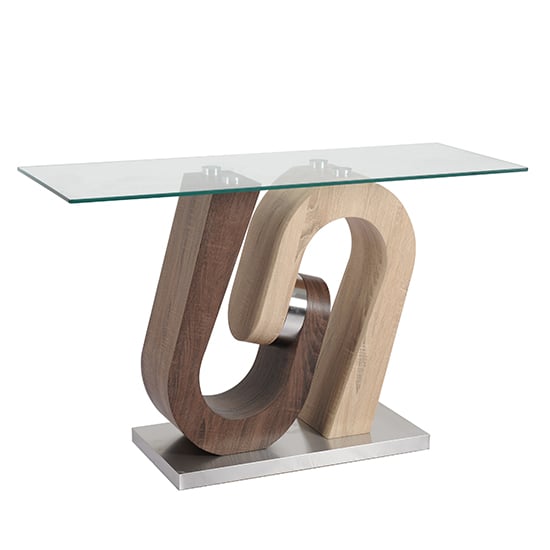 Photo of Atlas glass console table with wooden and steel base