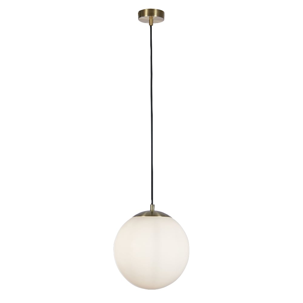 Product photograph of Atom Opal Glass Shade Ceiling Pendant Light In Satin Brass from Furniture in Fashion