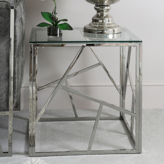 Photo of Attica clear glass end table with chrome stainless steel base