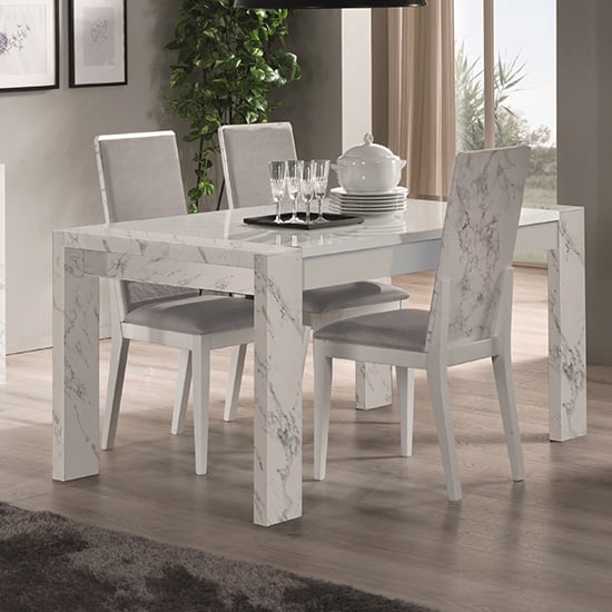 View Attoria gloss white marble effect dining table with 6 chairs
