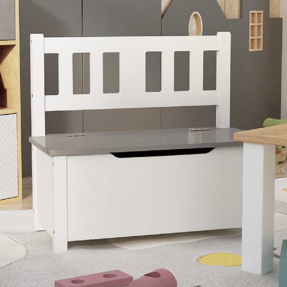 Read more about Atwater wooden children storage bench in white and grey