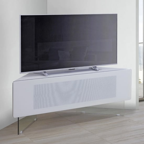 Product photograph of Adeja Corner High Gloss Tv Stand In White from Furniture in Fashion