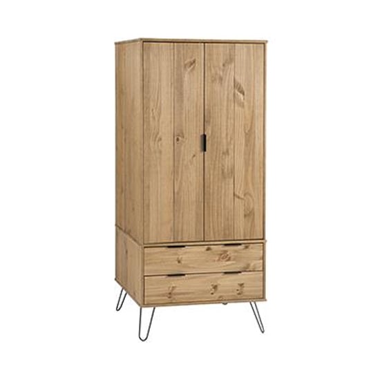 Read more about Avoch wooden wardrobe in waxed pine with 2 doors 2 drawers