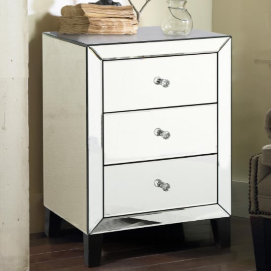 Product photograph of Agalia Mirrored Bedside Cabinet With 3 Drawers from Furniture in Fashion