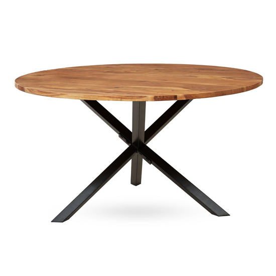 Aula Round Wooden Dining Table With Black Metal Legs In Oak | Furniture ...