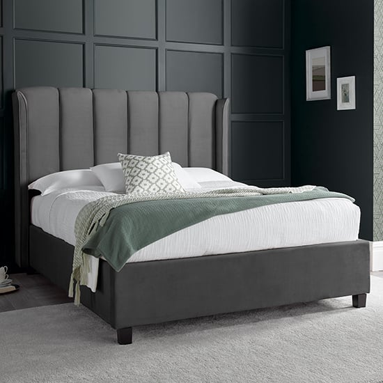 Product photograph of Aurora Velvet Ottoman Storage Double Bed In Grey from Furniture in Fashion