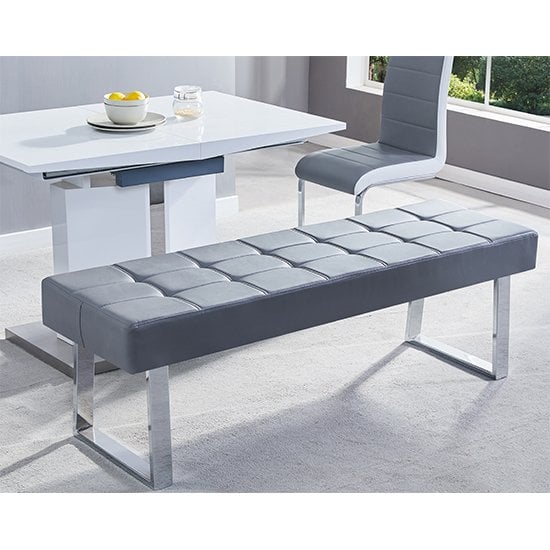 Read more about Austin large faux leather dining bench in grey