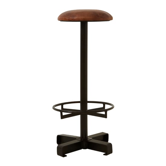 Product photograph of Australis Round Brown Leather Bar Stool With Iron Base from Furniture in Fashion