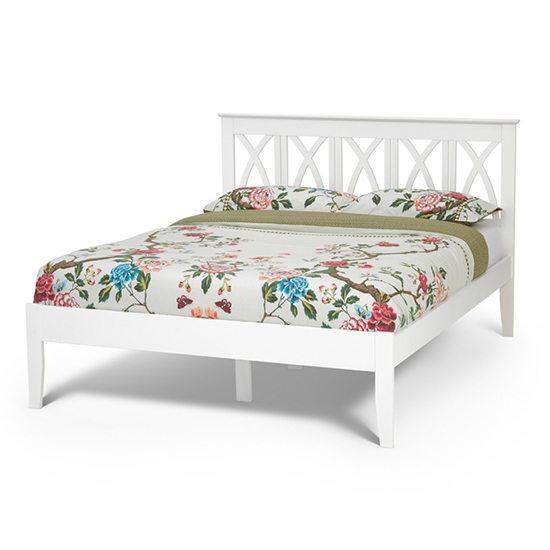 Photo of Autumn hevea wooden super king size bed in opal white