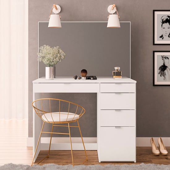 Product photograph of Ava Wooden Dressing Table With 5 Drawers And Mirror In White from Furniture in Fashion